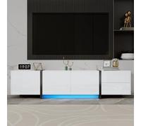 Doyisy Mobile per TV, mobile basso, bianco lucido e gambe del tavolo a contrasto nero, con semplici ante e cassetti, 170 x 30 x 39 cm