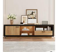 Doyisy Mobile TV a LED, 160 x 40 x 50 cm, moderno centro di intrattenimento TV con ripiani in vetro, console TV con stoccaggio, per TV da 70/65/55", colore: nero e rovere