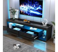 Doyisy Mobile TV a LED lucido, adatto per TV fino a 70 pollici, mobile TV da soggiorno nero con 2 cassetti, mobile TV, tavolo da consolle 180 x 40 x 46 cm