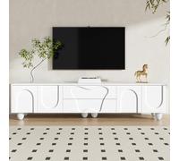 Doyisy Mobile TV da 180 cm con gambe in legno - Un mobile TV minimalista ed elegante con molto spazio per un soggiorno elegante 180 x 40 x 42 cm (bianco)