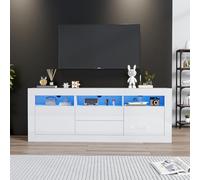 Doyisy Mobile TV lucido con illuminazione a LED, 160 x 35 x 60 cm, 3 scomparti aperti, 2 porte, 2 cassetti, controllo smart app, per TV da 70 pollici, supporto per TV lucido (bianco)
