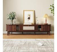 Doyisy Mobile TV - Mobile TV con ante in legno naturale e cassetti in rattan. Soluzioni di conservazione naturali per un ambiente rustico 170 L x 39,5 L x 38 H (cm)