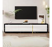 Doyisy Mobile TV moderno con lunghezza variabile (140-260 cm), funzione girevole, effetto marmo nero, finitura opaca bianca e decorazioni dorate, 140 x 40 x 30 cm