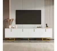 Doyisy Mobile TV, pannello basso con ante testurizzate, mobili TV, maniglie dorate e gambe dorate (bianco)