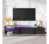Doyisy Moderno mobile TV design: elegante ed elegante, pratico vano portaoggetti, ripiani in vetro, illuminazione a LED 170 x 33 x 33,5 cm (nero lucido, effetto legno)