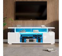 Doyisy Moderno supporto per TV a basso pannello lucido con illuminazione a LED, pannello TV, mobile in vetro per TV da 60 pollici, tavoli, supporti per giochi universali, armadi e grandi spazi di