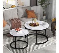 Doyisy Set di 2 tavolini rotondi, per soggiorno, 2 tavolini rotondi, 70,5 x 50 cm, 45,5 x 44 cm (marmo)