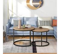 Doyisy Set di 2 tavolini rotondi, per soggiorno, 2 tavolini rotondi, 70,5 x 50 cm, 45,5 x 44 cm (rovere)