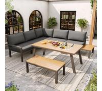 Doyisy Set salotto da giardino per 6-7 persone, resistente alle intemperie, set di mobili da giardino, struttura in ferro zincato, piano con secchio per ghiaccio