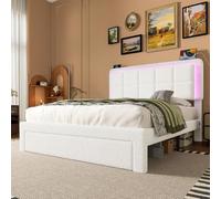 Doyisy Struttura letto 90 x 200 cm con rivestimento in velluto Teddy, telaio in ferro e legno, testiera regolabile, luce d'atmosfera regolabile, porta USB, struttura moderna (140 x 200 cm)