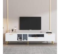 Doyisy Supporto TV verticale moderno di lusso con motivo a nido d'ape opaco con molteplici funzioni di archiviazione per TV fino a 80 pollici, supporto TV per soggiorno 180 x 40 x 41 cm (bianco)