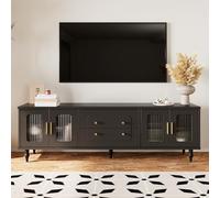 Doyisy Tavola bassa, mobili per TV in stile retrò: manici dorati, ampio spazio di archiviazione, porta in vetro e gambe in legno massello (nero)