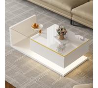 Doyisy Tavolino da caffè lucido, tavolini con vetro e effetto LED (bianco, 100 x 50 x 32,5 cm)