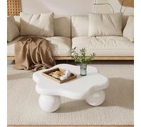 Doyisy Tavolino da caffè semplice, 80 x 72 x 32 cm, per soggiorno, tavolino da caffè a forma di fiore, colore: bianco crema