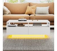 Doyisy Tavolino da salotto a LED lucido, con 4 cassetti, per soggiorno, camera da letto, USB, bianco