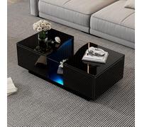Doyisy Tavolino moderno a LED con 2 cassetti 100 x 50 x 35 cm, tavolino lucido con luce LED e pannello acrilico, tavolino in MDF per soggiorno, camera da letto (nero)