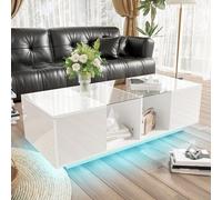 Doyisy Tavolino moderno bianco con illuminazione a LED, tavolo lucido, 120 x 50 x 38,5 cm