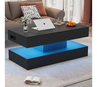 Doyisy Tavolino moderno con illuminazione a LED e spazio nascosto, tavolino con hub idraulico, 100 x 50 x 42 cm, portata 50 kg