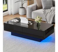 Doyisy Tavolino moderno nero lucido, 115 x 55 x 34 cm, con 2 cassetti, illuminazione a LED e portata di 30 kg, elegante tavolino da salotto