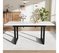 Doyisy Tavolo da pranzo espandibile, L140/180*W80*H75, stile industriale, rettangolare, per il tempo libero, moderno in ferro, tavolo da pranzo multifunzione salvaspazio, MDF (bianco+nero)