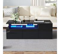 Doyisy Tavolo da tè con LED, 100 x 50 x 35 cm, tavolino da tè con 2 cassetti, tavolino da caffè con capacità di carico totale di 60 kg, tavolo da soggiorno con molto spazio (nero)