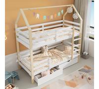 Doyisy Vieni dentro e fuori dal letto, letto matrimoniale, culla a forma di casa, grandi cassetti, letto in legno di pino per bambini, 90 x 200 cm, senza materasso, bianco+colore legno