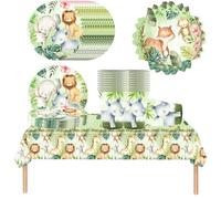 Doyomtoy 61 pezzi Set da tavola per feste con animali della giungla con tazze, tovaglioli, piatti, tovaglie per feste di compleanno per bambini, riunioni e matrimoni fino a 20 persone!