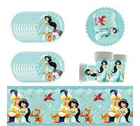 Doyomtoy 61Pcs Principessa Jasmine Compleanno stoviglie, Principessa Partito Forniture di Set, Set Che comprende tovaglia Piatti Tazze tovaglioli per Baby Shower, Matrimoni, Anniversario (20 Ospiti)
