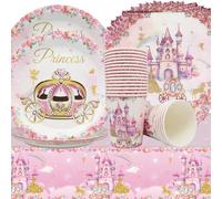 Doyomtoy 61PCS Stoviglie per la Festa della Principessa,Forniture per Feste Principessa Decorazioni per Festa del Castello della Principessa,Inclusi Piatti,tazze,Tovaglioli,Tovaglie per 20 invitati
