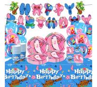 Doyomtoy 81 pezzi di stoviglie per feste Stitch, temi Stitch, striscioni pull-up, palloncini, piatti, tazze, tovaglioli, tovaglie, nastro adesivo, festa di compleanno per bambini