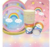 Doyomtoy Decorazione di compleanno arcobaleno, 61 pezzi, set di stoviglie per feste per ragazze, con piatti di compleanno e bicchieri, tovaglioli per feste per bambini, 20 ospiti