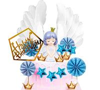 Doyomtoy Decorazione per Torta di Compleanno, Corona d'angelo, Stella, Ali d'angelo, Decorazione per Torte, Topper per Torta Happy Birthday, Nuvola e Stelle