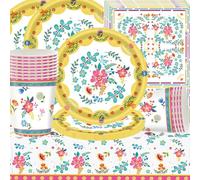 Doyomtoy Floreali Stoviglie per Feste Floreali Vintage Compleanno Decorazioni Piatti di Compleanno, Tazze, Tovaglioli per Tea Party Compleannos Fata Baby Shower 20 Ospiti