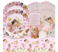 Doyomtoy Forniture per la festa delle Fate,53pcs Decorazioni per feste di compleanno con fate-piatti,tazze,tovaglioli,tovaglie,Decorazioni per feste di Compleanno da Favola per Bambini per 16 ospiti