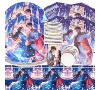 Doyomtoy Principesse Stoviglie per Feste,61Pcs Stoviglie per feste Bicchieri di Carta Asciugamani Carta Piatti Tovaglie Set di Stoviglie per la Festa della Principessa,Stoviglie per Feste per Bambini