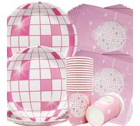 Doyomtoy Set di Stoviglie per Feste in Discoteca,Decorazione per Feste in Discoteca,Set di Stoviglie per Feste Rock da 60 pezzi,Piatti per la cena, Bicchieri di Carta,Tovaglioli e Tovaglia