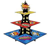 Doyomtoy Stand per torta supereroe città, supporto per dessert in stile cartone animato, espositore per torte per tazze di carta, decorazione super per feste, forniture di compleanno per ragazzi
