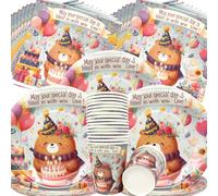 Doyomtoy Stoviglie per Feste a Tema Orso,60 pezzi Orso Baby Party Decorazione Piatti,Tazze,Tovaglioli,Adatto per la Tavola della Festa di Compleanno dei Bambini,Baby Shower-per 20 ospiti