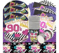 Doyomtoy Stoviglie per feste anni '90,61PCS Kit di Decorazioni per Feste Anni '90,Piatti Tovaglioli Bicchieri di carta Tovaglie Articoli da tavola per feste Musicali-20 Ospiti