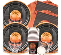 Doyomtoy Stoviglie per Feste di Basket,60 Pezzi Decorazione per Feste Tema Basket Kit Include Piatti di Feste di Basket,Tazze,Tovaglioli,stoviglie per feste di Compleanno per Bambini,Pallacanestro