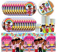 Doyomtoy Stoviglie per feste di compleanno per bambini, 61 pezzi, Gracie's Corner's Compleanno, accessori per feste, set da tavolo, piatti, tazze, tovaglioli, feste, per 20 ospiti
