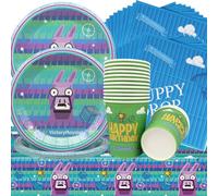 Doyomtoy Stoviglie per Feste di Videogiochi,61Pcs Forniture per Feste di Gioco,Include Piatti di Gioco,Tazze,Tovaglioli,Tovaglie,Adatto alle Decorazioni per Feste di Compleanno di Ragazzi e Ragazze