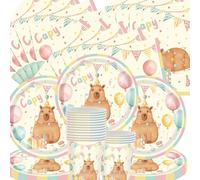 Doyomtoy Stoviglie per Feste Kapybara,Capybara Compleanno Decorazioni Carta Piatti di,Tazze,Tovaglioli per Baby Shower Bambini Compleanno 60pcs Dolphin Animal Party Decorazione