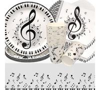 Doyomtoy Stoviglie per Feste Musica, 61 Pezzi Musicale Compleanno Decorazioni Piatti di Compleanno, Tazze, Tovaglioli per Decorazioni Festa Compleanno Note Musicali