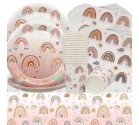 Doyomtoy Stoviglie per la festa di Boemia,61Pcs Stoviglie per buon Compleanno Tovaglie Rainbow Boho Piatti Tazze Tovaglioli Decorazioni Bohemian Party Tableware per Feste di Compleanno per Bambini