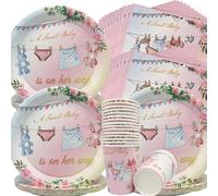 Doyomtoy Stoviglie per la Rivelazione di un Genere,60 Pcs Set di Stoviglie per Compleanno,Set di Decorazioni per la Festa del Bebè,Piatti,Tazze,Tovaglioli,Asciugamani di Carta,Baby Shower