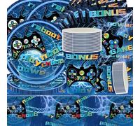 Doyomtoy Video Game Stoviglie per Feste, Decorazioni per Feste di Compleanno Videogiochi Piatti di Compleanno Tazze Tovaglioli Tovaglie per Bambini Compleanno Decorazioni 16 Ospiti