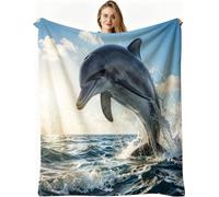 Dozrmey Coperta Piazza e Mezza, Delfino Blu, 240x260 cm, AQ5028 | per Compleanni, Feste e Ricorrenze, Asciugabile in Asciugatrice a Bassa Temperatura, per Relax Pomeridiano e Sonno Notturno