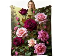 Dozrmey Coperta Piazza e Mezza, Rose Rosse, 240x260 cm, AQ8274 | per Compleanni, Feste e Ricorrenze, Asciugabile in Asciugatrice a Bassa Temperatura, per Relax Pomeridiano e Sonno Notturno