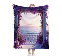 Dozrmey Coperta Pile Matrimoniale 220x240 Fiori e Mare, 3D Stampa Coperta Plaid di Flanella Letto Matrimoniale, Calda Copertina Multifunzionale per Divano o Letto, 220x240 cm C377